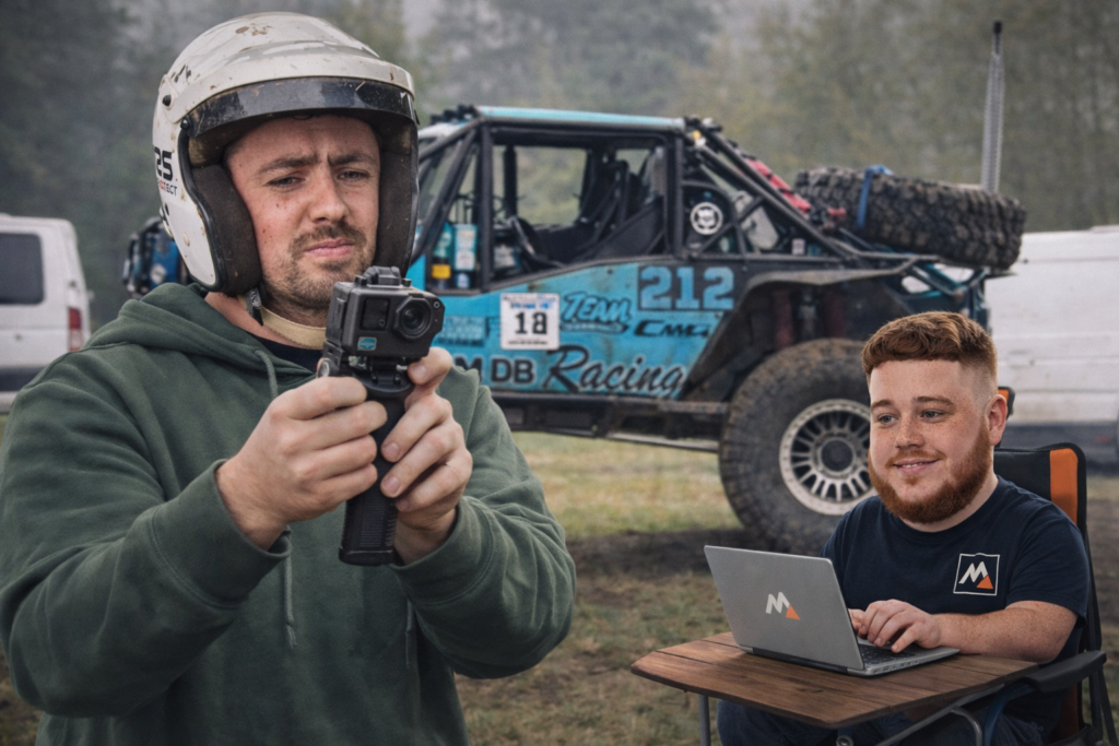 Meet The Team examining the gopro at the rally
